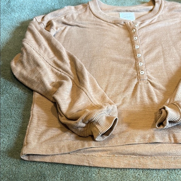 Aerie Tan Ribbed Button-Up Top - Picture 4 of 7